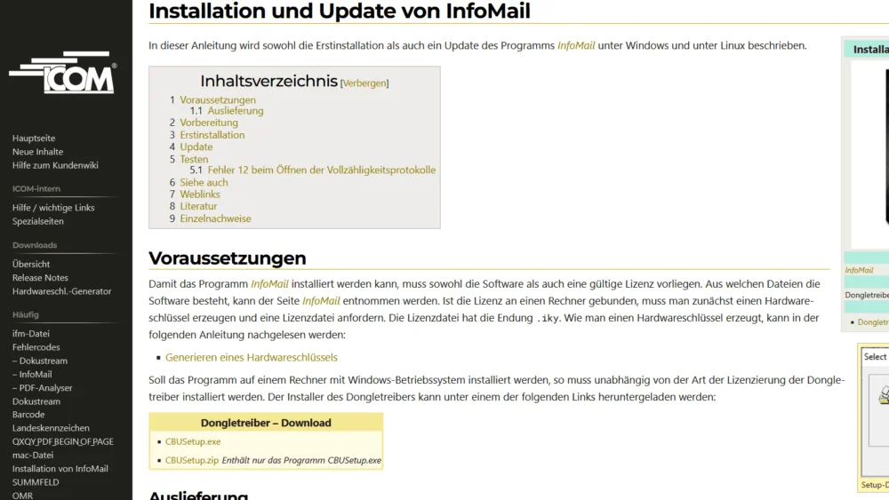 Beispielseite aus dem Wiki, welches für die Dokumentation unserer Software genutzt wird.
